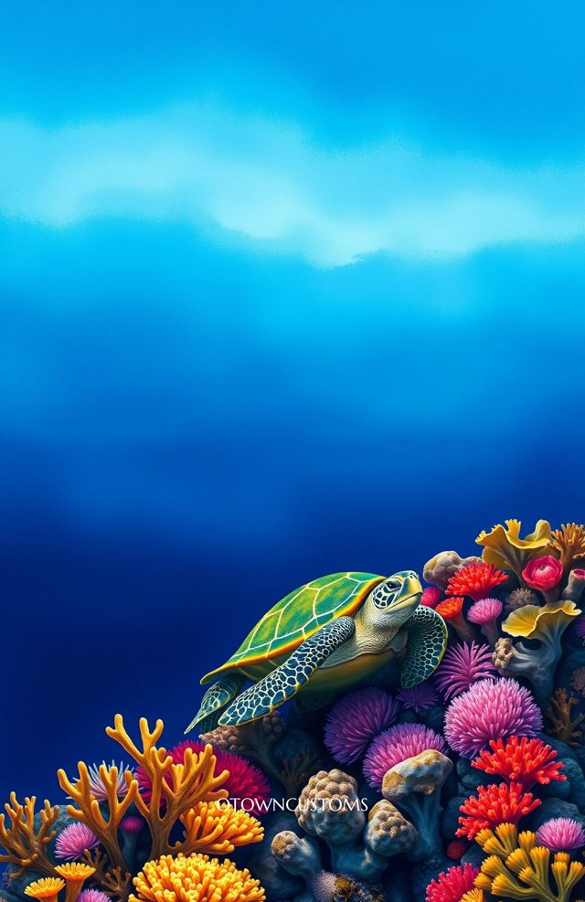 Oceanic Turtle Coral Reef Scene