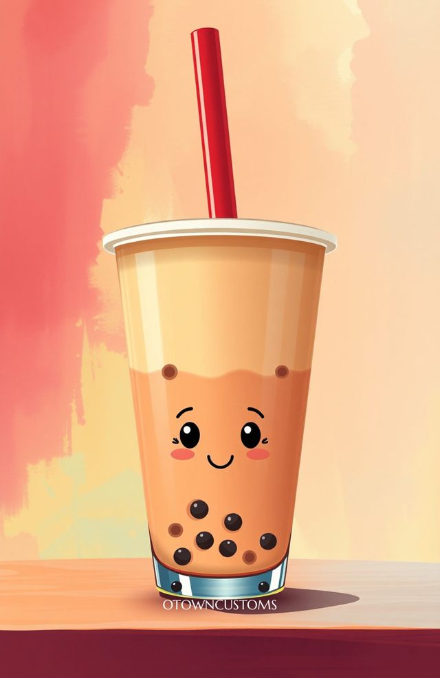 Cute Boba Tea Trendy Illustration