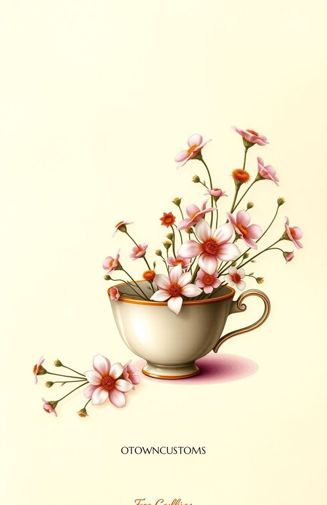 Floral Tea Cup Vintage Illustration