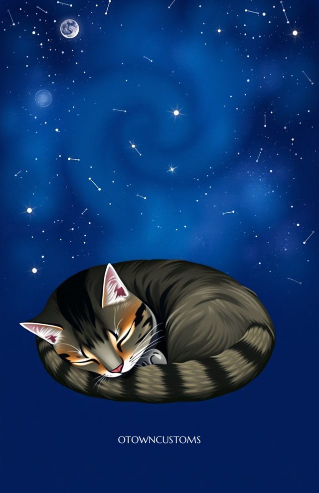 Whimsical Starry Night Cosmic Cat Nap