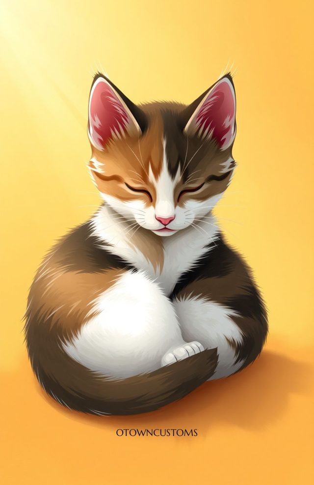 Cute Calico Kitten Naptime Digital Art