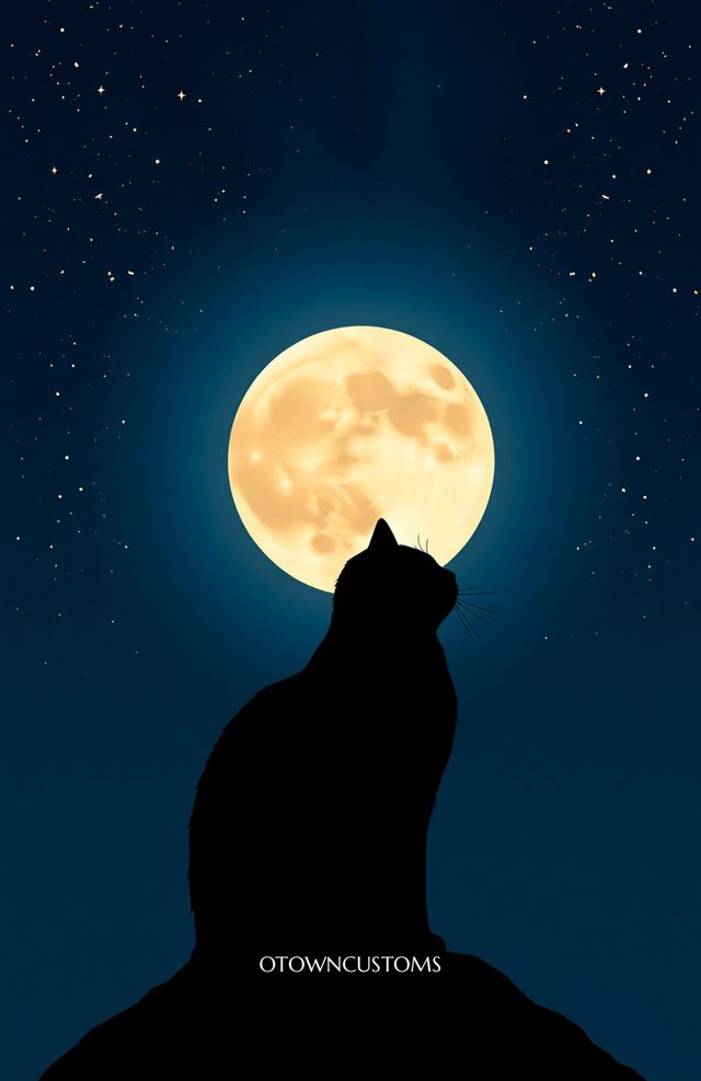 Silhouette Moon Cat Mystical Black Gaze