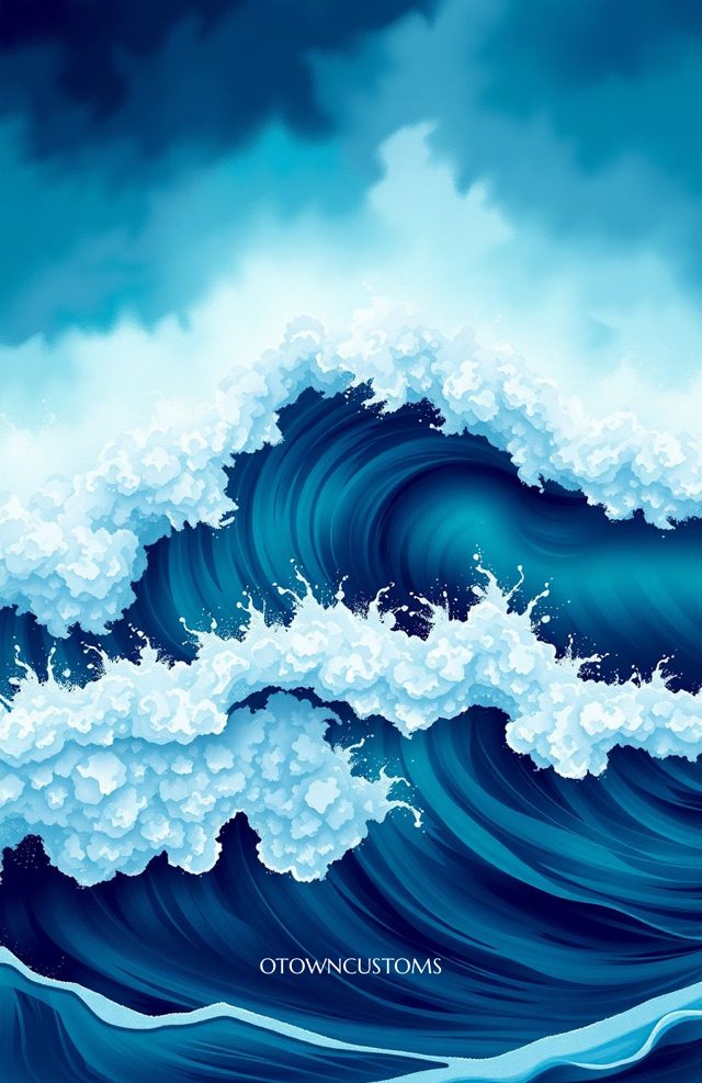 Dynamic Ocean Wave Cresting Art