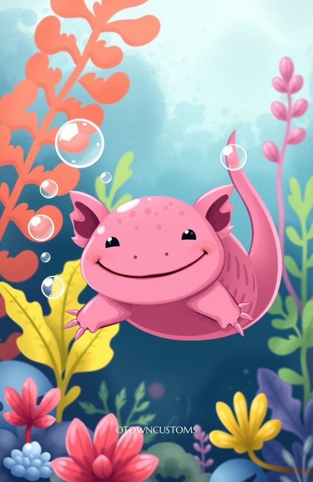 Cute Axolotl Bubble Bloom Whimsical Underwater