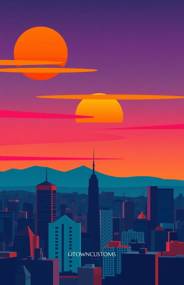 Retro Cityscape Sunset Phone Case Geometric Pop Art