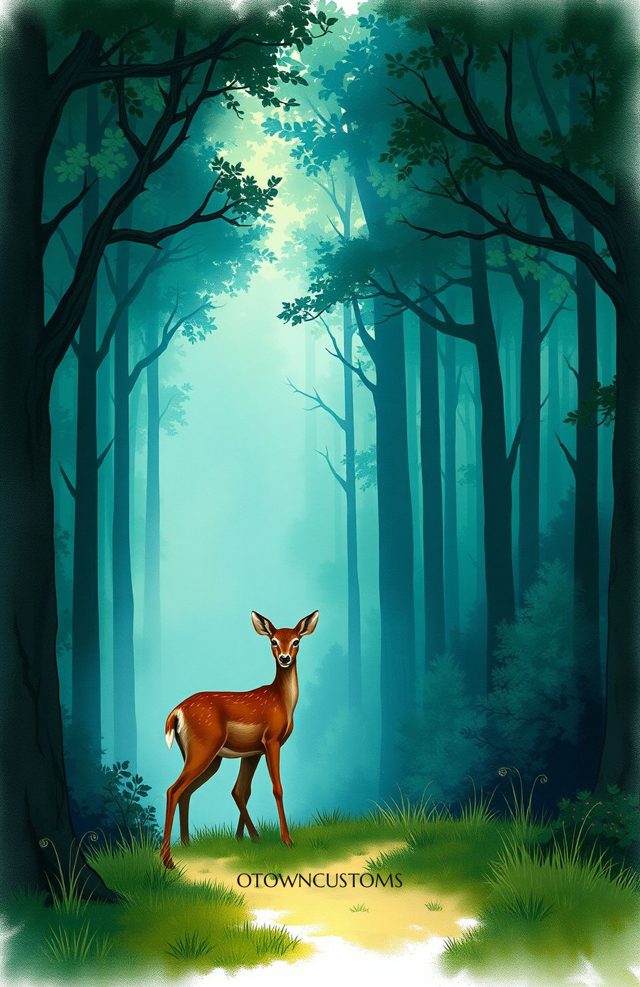 Enchanted Forest Scene Deer Gaze